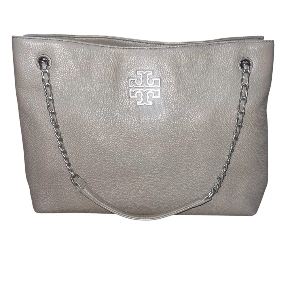 EUC Tory Burch Britten French Grey Pebbled Leather Triple Compartment Tote